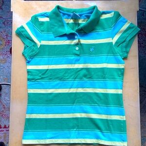 y2k 2006 Old Navy Rugby Stripe Polo Shirt Size Medium Green Yellow Blue